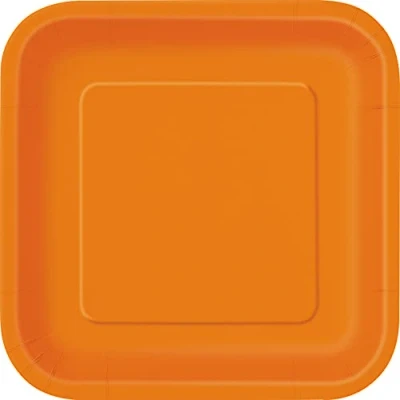 Image of Unique 32341EU Eco Friendly Square Paper Plates 23 cm Orange Colour 14 Count (Pack of 1), Pack