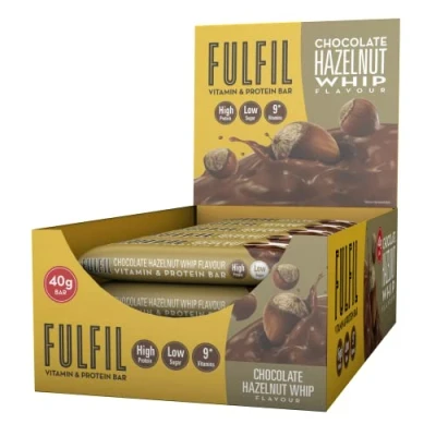 Image of Fulfil Vitamin and Protein Bars (15 x 40g Bars) — Chocolate Hazelnut Whip Flavour 14g High Protein, 9 Vitamins, Low Sugar