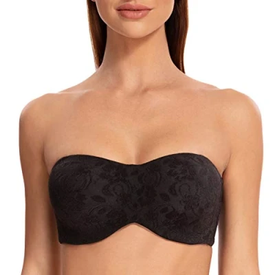 Image of MELENECA Women&#039;s Jacquard Unlined for Bigger Bust Underwire Minimizer Strapless Bra Black 30B
