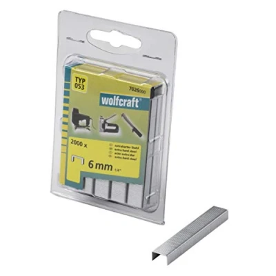 Image of wolfcraft 2,000 Broad Back Staples, Extra Hard Steel, Type 053, 6 mm I 7026000 Ideal for fastening fabric, textiles and thin strips of wood