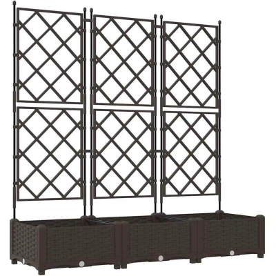 Image of vidaXL Garden Planter with Trellis 3 pcs Brown 120x40x125.5 cm