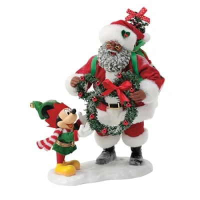 Image of Department 56 Possible Dreams Disney Santa and Elf Mickey Mouse Evergreen Friendship Figurine, 10.5 Inch, Multicolor