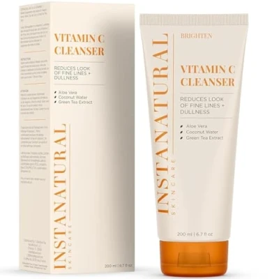 Image of InstaNatural Vitamin C Facial Cleanser Anti Aging, Breakout &amp; Wrinkle Reducing Face Wash For Clear Reduced Pores With Organic Natural Ingredients Oily, Dry Sensitive Skin 200 ml