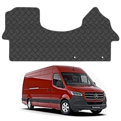 Image of Rubber Floor Mats for the Mercedes Sprinter (2018+) [Note: Only Suitable Rear Wheel Drive Models] Custom Van Accessory Tailored fit Heavy Duty, Waterproof &amp; Anti Slip Work with Clips
