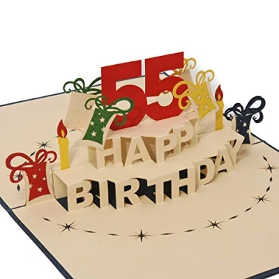 Image of Favour Laser Technology 55th birthday Pop Up greeting card. Lavish Hand and elaborate Create a crazy happy TA55B
