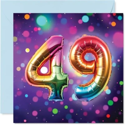 Image of 49th Birthday Cards for Women Men Rainbow Foil Balloon Happy Card 49 Year Old Woman Man Nephew Dad Niece Son, 145mm Bday Greeting