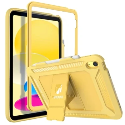 Image of TiMOVO Case for iPad 10th Generation 2022 with Pencil Holder, Heavy Duty Shockproof Rugged Protective Cover Gen 10.9 Inch Light Yellow