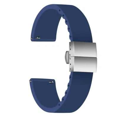 Image of ULLCHRO Silicone Watch Strap Replacement Rubber Band Waterproof 14mm, 16mm, 18mm, 20mm, 22mm, 24mm Bracelet with Stainless Steel Deployment Buckle (14mm, Navy Blue)