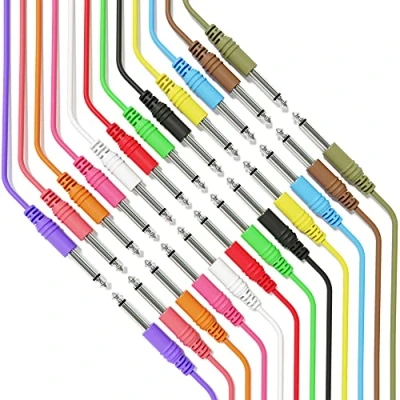 Image of ExcelValley 12 Pack Mono Instrument Guitar Cable Patch Lead TS 6.35mm 1/4&quot; [15cm 6&quot;]