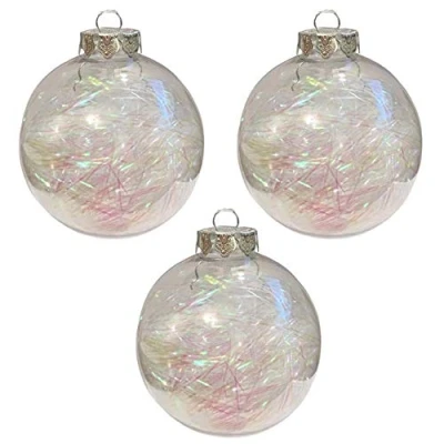 Image of Widdle Wonderland Set of 3 Christmas Decoration Luxury 80mm Iridescent Lametta Filled Bauble 7718