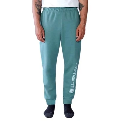 Image of Carhartt Men&#039;s Relaxed Fit Midweight Tapered Logo Graphic Sweatpant, Sea Pine Heather, Medium