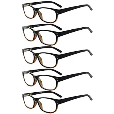 Image of Eyekepper 5 pack Spring Hinges Vintage Reading Glasses Men Readers Black Yellow Tortoise +2.5