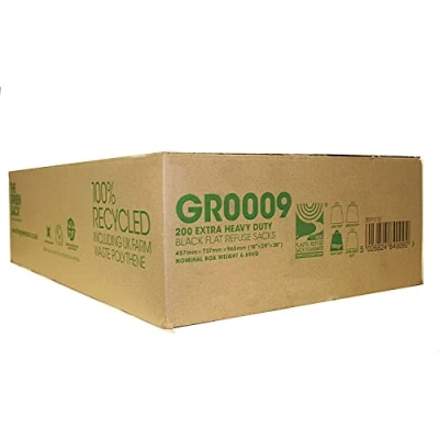 Image of THE GREEN SACK Heavy Duty 15kg Capacity Black 100% Recycled Refuse Sacks In A Dispenser Box of 200 18x29x39&quot;