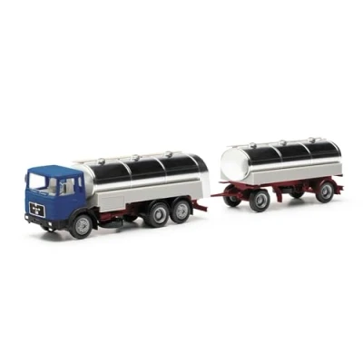 Image of Herpa truck model MAN F8 Milchtank Hängerzug (Herpa BASIC), on a scale of 1:87, plastic miniature, made in Germany, building, collectors edition