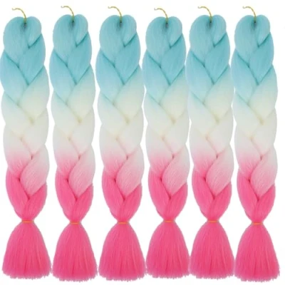 Image of braids Extensions ombre jumbo extension 24&quot; Synthetic Hair Braiding 6pcs (lake blue white hot pink)
