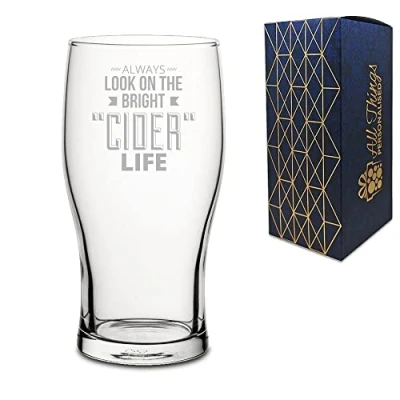 Image of Novelty Engraved/Printed Tulip Beer Cider Pint Glass Always Look on The Bright&quot;Cider&quot; Life Engraved