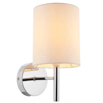 Image of National Lighting Tatum Decorative Contemporary Silver Chrome E14 LED Compatible Wall Light with a Off White Fabric Drum Shade
