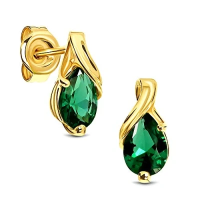 Image of Miore earrings for women in 9 kt 375 yellow gold with pear shape green emerald
