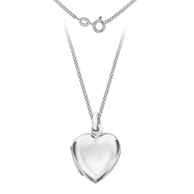 Image of Tuscany Silver Women&#039;s Sterling Heart Locket Pendant on Curb Chain of 46cm/18&quot;