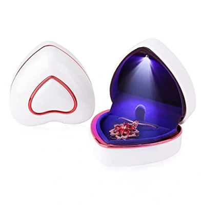 Image of Rolin Roly Pendant Box with LED Light White Heart Shape Velvet Storage Jewelry Boxes Display Necklace Gift Case for Organizer Engagement Anniversaries Weddings