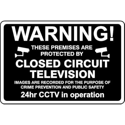 Image of Warning These Premises are Protected by 24hr CCTV Safety Sign 1mm Plastic (200mm x 150mm)