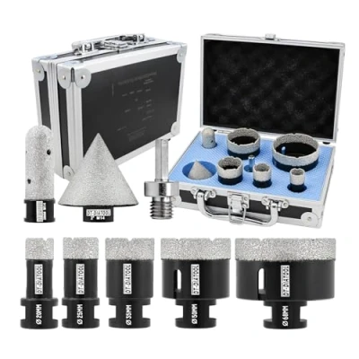 Image of Diamond Core Drill Bits Set 8 Pack DT DIATOOL 20/25/35/50/68mm Tile Bits+20mm Milling Bit+50mm Chamfer Bit+Hex Adapter for Porcelain Ceramic Marble Granite