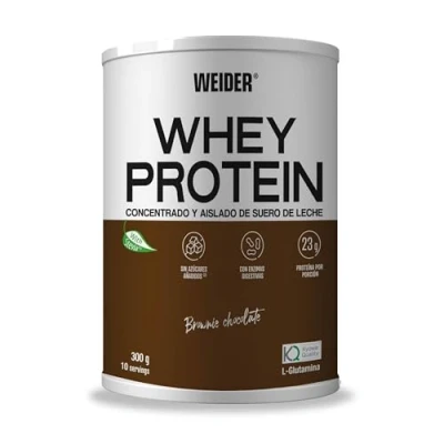 Image of Weider Whey Protein (300g) Chocolate Flavour. from Concentrate and Isolate, 23g/Serving. with Digestive Enzymes, L Glutamine Kyowa Quality Stevia. No Added Sugars. 10 Servings