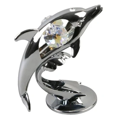 Image of Crystocraft Chrome Plated Dolphin Ornament With Crystal From Swarovski®