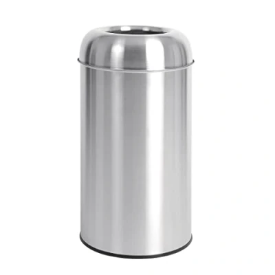 Image of Bolero Stainless Steel Open Bullet Bin 40 Litre, Silver, Body: 410, Matt Finish, Opened Top Without Lid, Trash Can, Size: 64(H)cm, Waste Bin, GK972