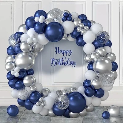 Image of Navy Blue Balloon Arch Kit, 117pcs Silver Balloons Garland and White for Boys Men Birthday Party, Baby shower Decorations, Wedding, Graduation Party Decor