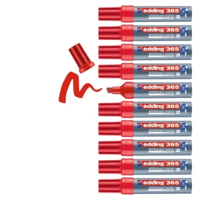Image of edding 365 whiteboard Marker red 10 pens Chisel Nib 2 7 mm for whiteboard, Glass, Writing Board, flipchart can be Wiped Off Dry and Without Leaving Residue, Does not Out