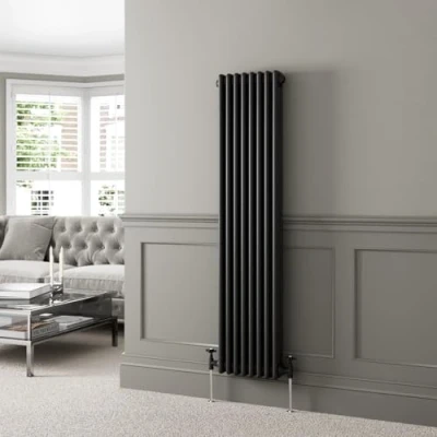 Image of DuraTherm® 1600 x 380mm Black Traditional Vertical Designer Radiator Triple Column Colosseum Cast Iron Style Central Heating Panel Radiators Rad
