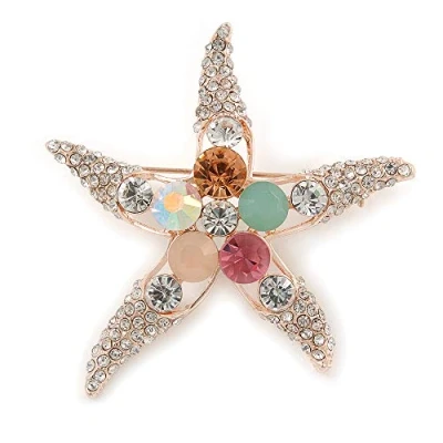 Image of Avalaya Crystal Starfish Brooch in Gold Tone Metal 55mm L