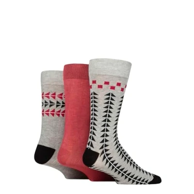 Image of Mens 3 Pair Glenmuir Patterned Bamboo Socks Square and Triangles Grey 7 11