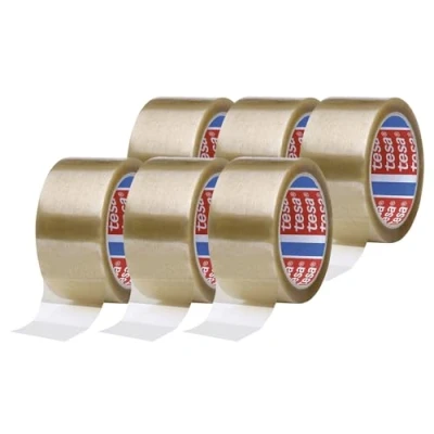 Image of tesa Pack PP 4195 Parcel Tape in a of 6 Low Noise for Packing Parcels and Boxes Transparent Rolls Each 66 m x 50 mm