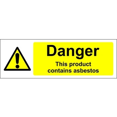 Image of Danger this product contains asbestos safety sign Self adhesive sticker 150mm x 50mm