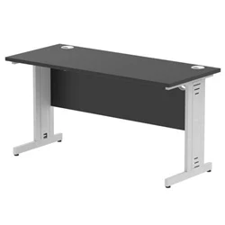 Image of Impulse 1400x600mm Straight Desk Black Top Silver Cable Managed Leg