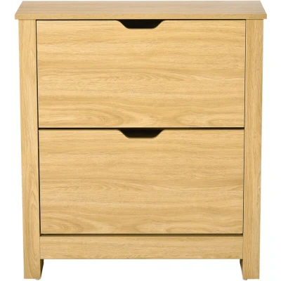 Image of HOMCOM Narrow Shoe Cabinet, Space Saving Storage Cabinet with 2 Flip Drawers and Adjustable Shelves for 12 Pairs of Shoes Hallways Living Room, Natural Wood Finish