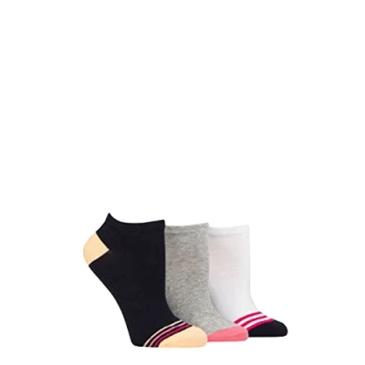 Image of Women&#039;s 3 Pair SOCKSHOP Wildfeet Cotton Patterned Trainer Socks Toe Stripes Navy / Grey White 4 8