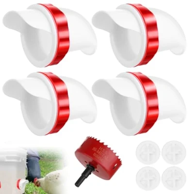 Image of Chicken Feeders No Waste Automatic Feeder DIY Poultry with Hole Saw Gravity Feed Kit Ports for Buckets Barrels Bins Troughs 4 Pcs