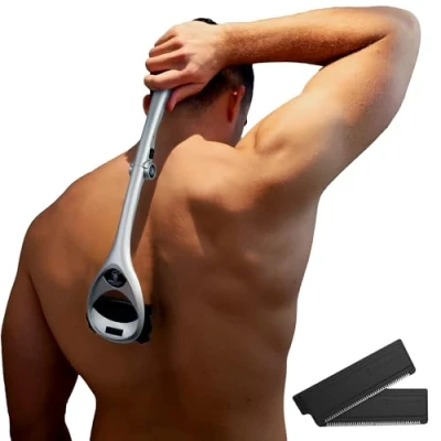 Image of Bakblade 2.0 SilverBak Back Shavers for Men: DIY Hair Shaver, Safety Blade Technology &amp; Ergonomic Handle, Wet Dry Shaving (Extra Blades Included)