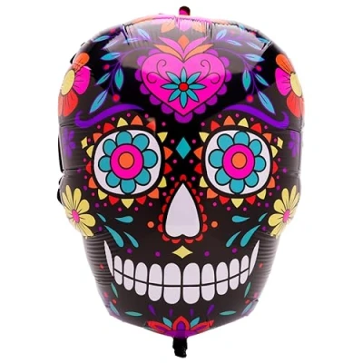 Image of Toyland® 56cm (22&quot;) Sugar Skull Shaped Character Foil Balloon Day Of The Dead Halloween Party Balloons