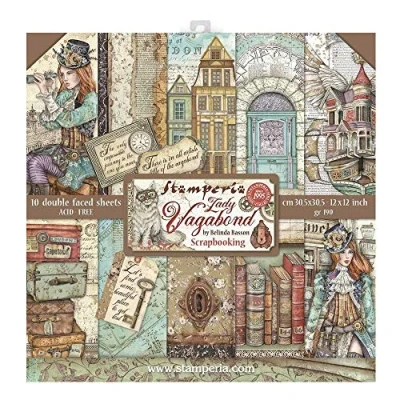 Image of Stamperia INTERNATIONAL, KFT Scrapbooking Pad Double Sided Sheets Lady Vagabond, Paper, Various, 30.5 x
