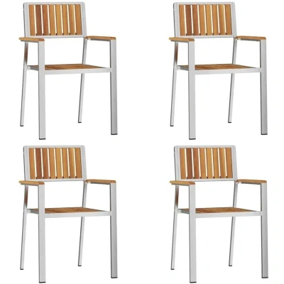 Image of vidaXL Stackable Garden Chairs 4 pcs Solid Wood Acacia&amp;Stainless Steel