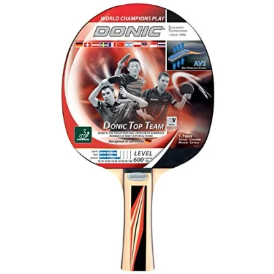 Image of Donic Schildkröt Top Team 600 Table Tennis Bat, AVS Handle, 1.7 mm Sponge, 2 Star Pad ITTF