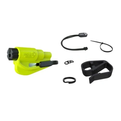 Image of resqme Accessory Pack The Original Emergency Keychain Car Escape Tool, 2 in 1 Seatbelt Cutter and Window Breaker, Made USA With Visor Clip, Lanyard, Keyring Cable Tie Yellow