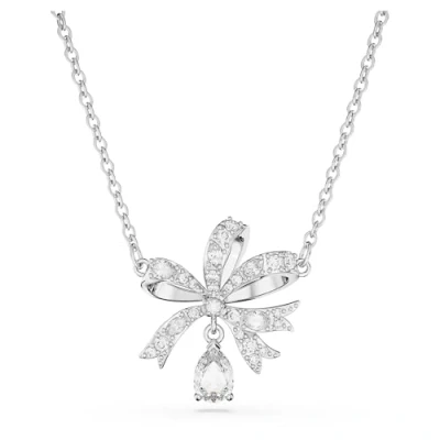 Image of Swarovski Volta necklace, Bow, Small, White, Rhodium plated