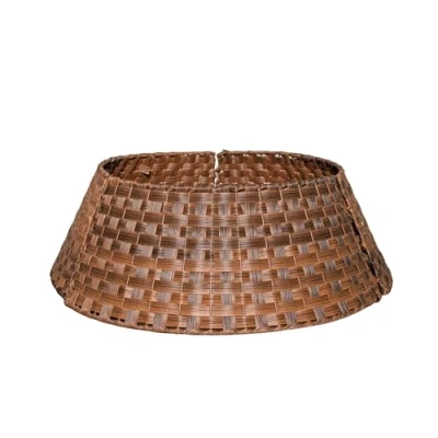 Image of Samuel ALEXANDER 48/70cm Large KD Plastic Wicker Rattan Woven Christmas Tree Skirt in Brown