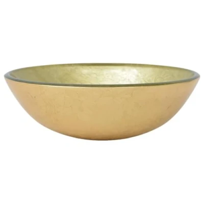 Image of vidaXL Gold Coloured Tempered Glass Wash Basin Stylish Above Counter Installation Sink for Bathrooms and Powder Rooms