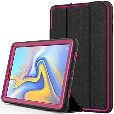 Image of TECHGEAR D FENCE Case fits Samsung Galaxy Tab A 10.5&quot; (SM T590 Series) Slimline Shock Proof Tough Rugged Protective Armour Smart + Stand Kids Schools Builders Workman [Black/Rose]